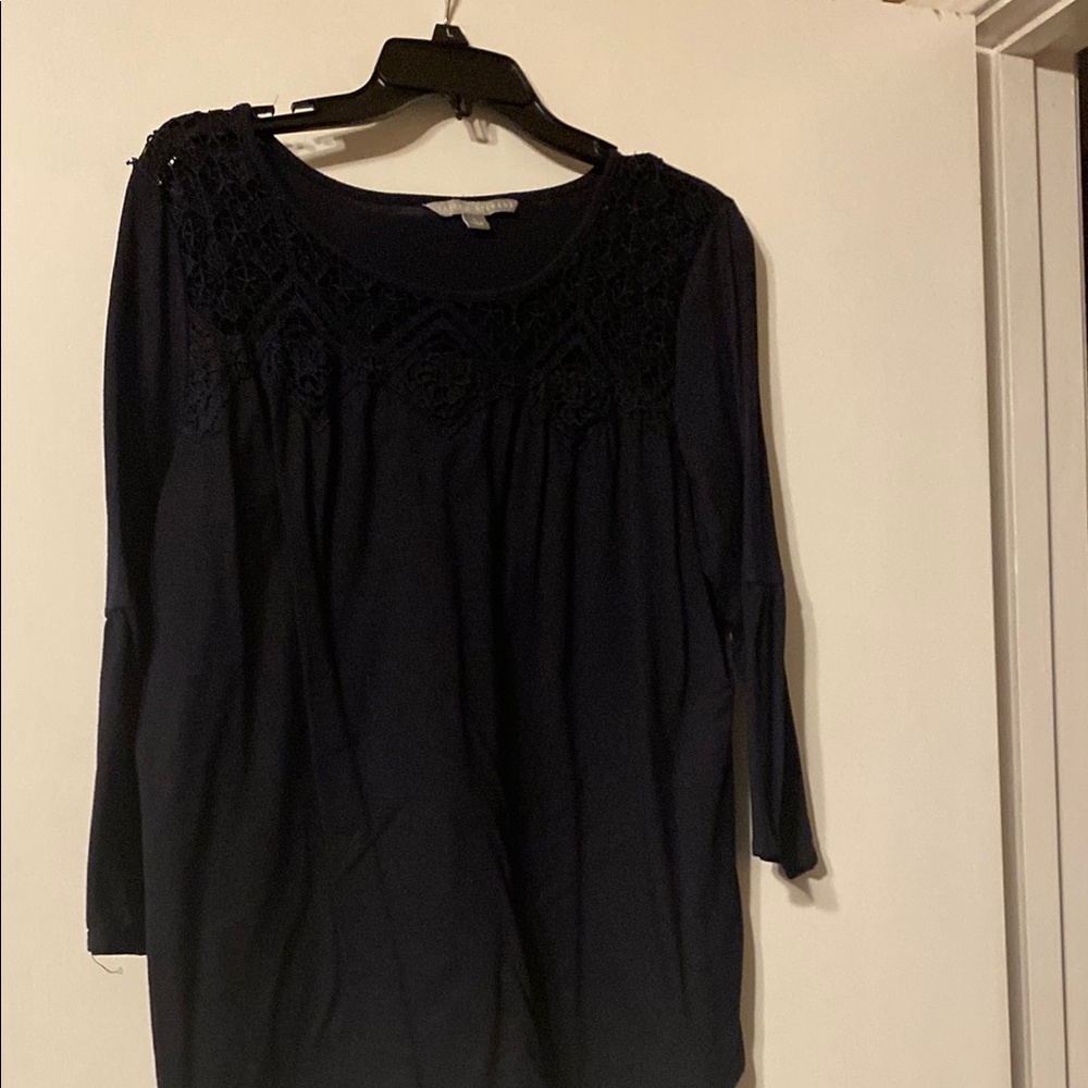 Valerie Stevens Black Ruffled Bib Collar Blouse